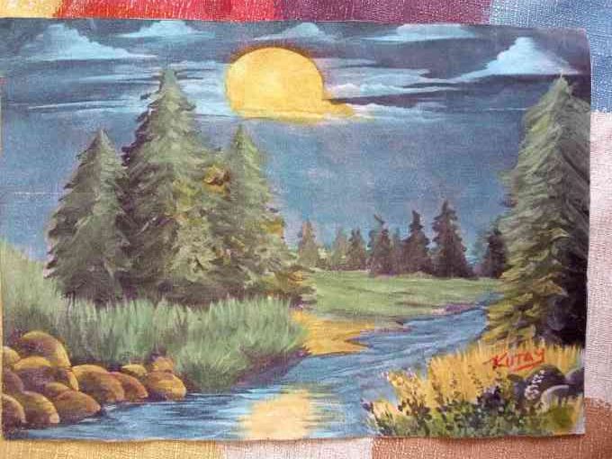 Professional Acrylic painting 15 x 20 cm (Paper) Nature Scene