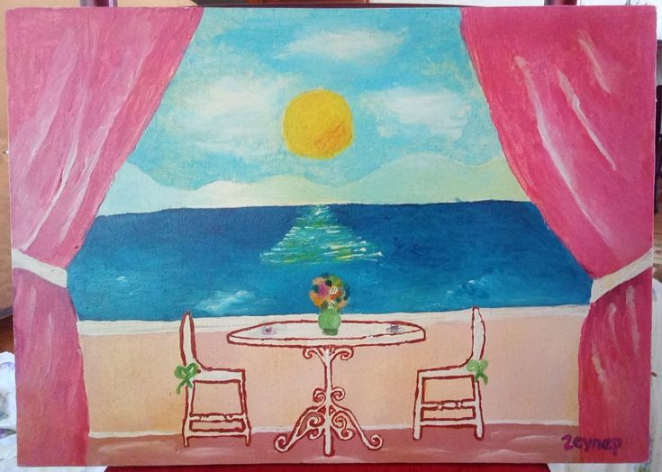 Sea Vision From Homeside Acrylic Painting Table (on Cloth Canvas)