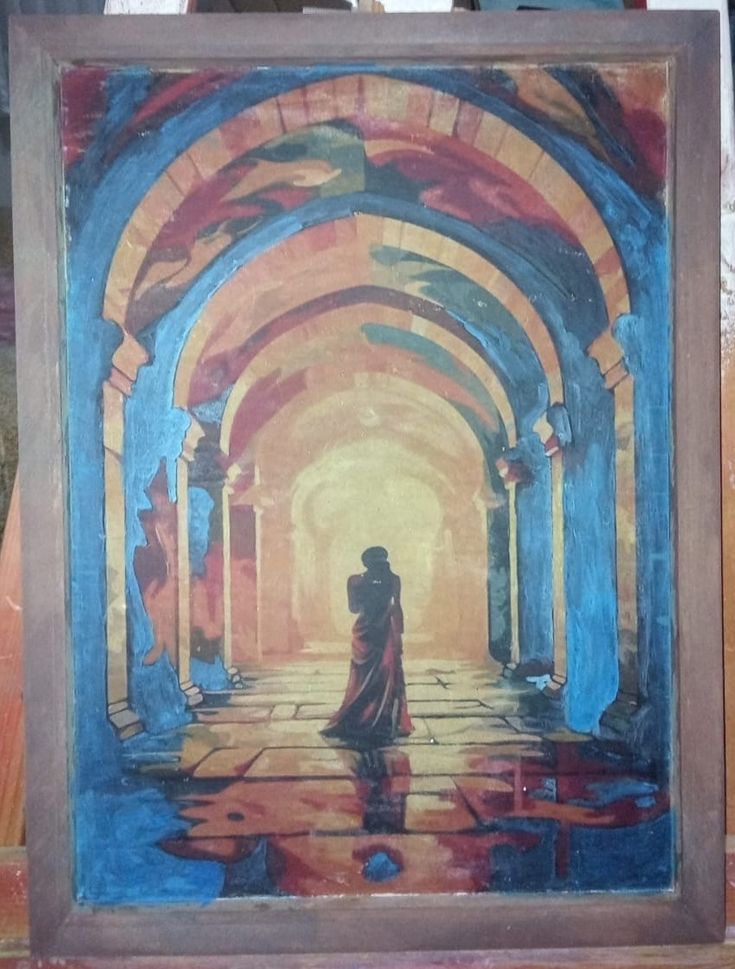 Colorfull Fantastic Temple, Acyrylic Painting Table (on Wood)