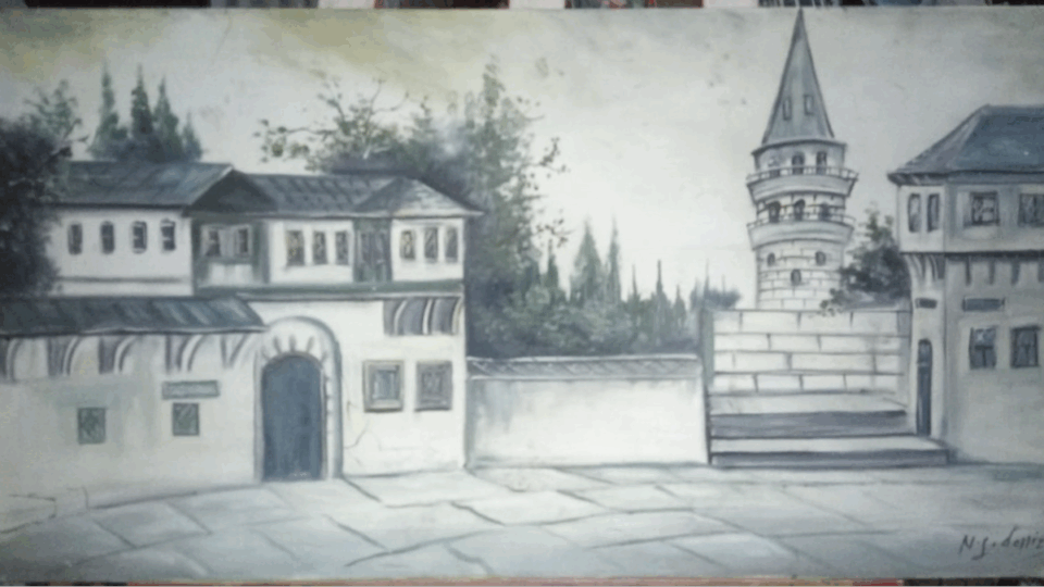 Old Turkish Homes in Istanbul Acyrylic Painting Table