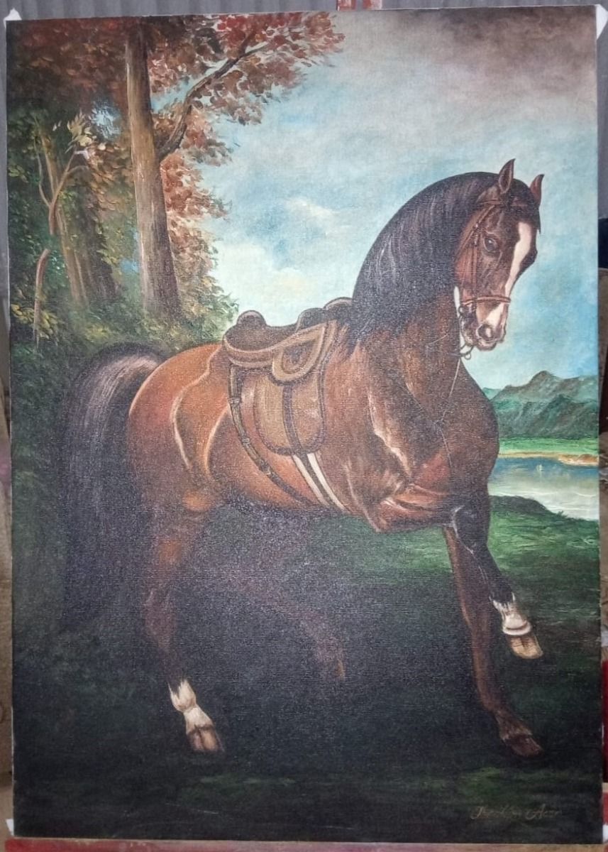 Beautiful Horse Oil Painting Table