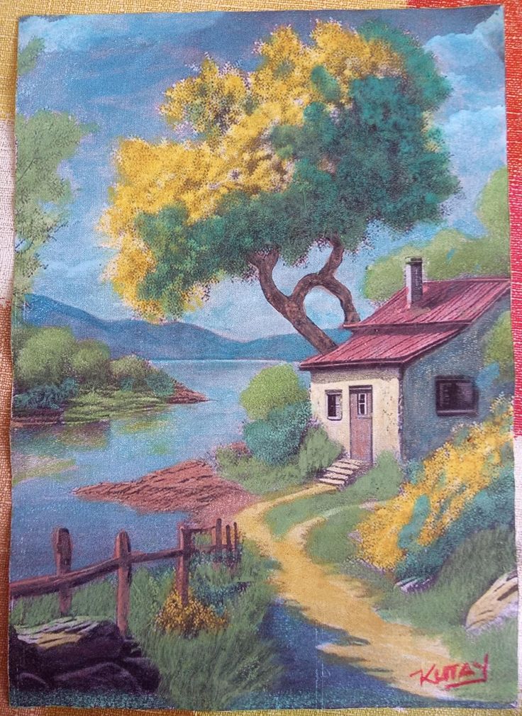 Small House Near The River, Nature Scene, Professional Acrylic Painting (on Paper)