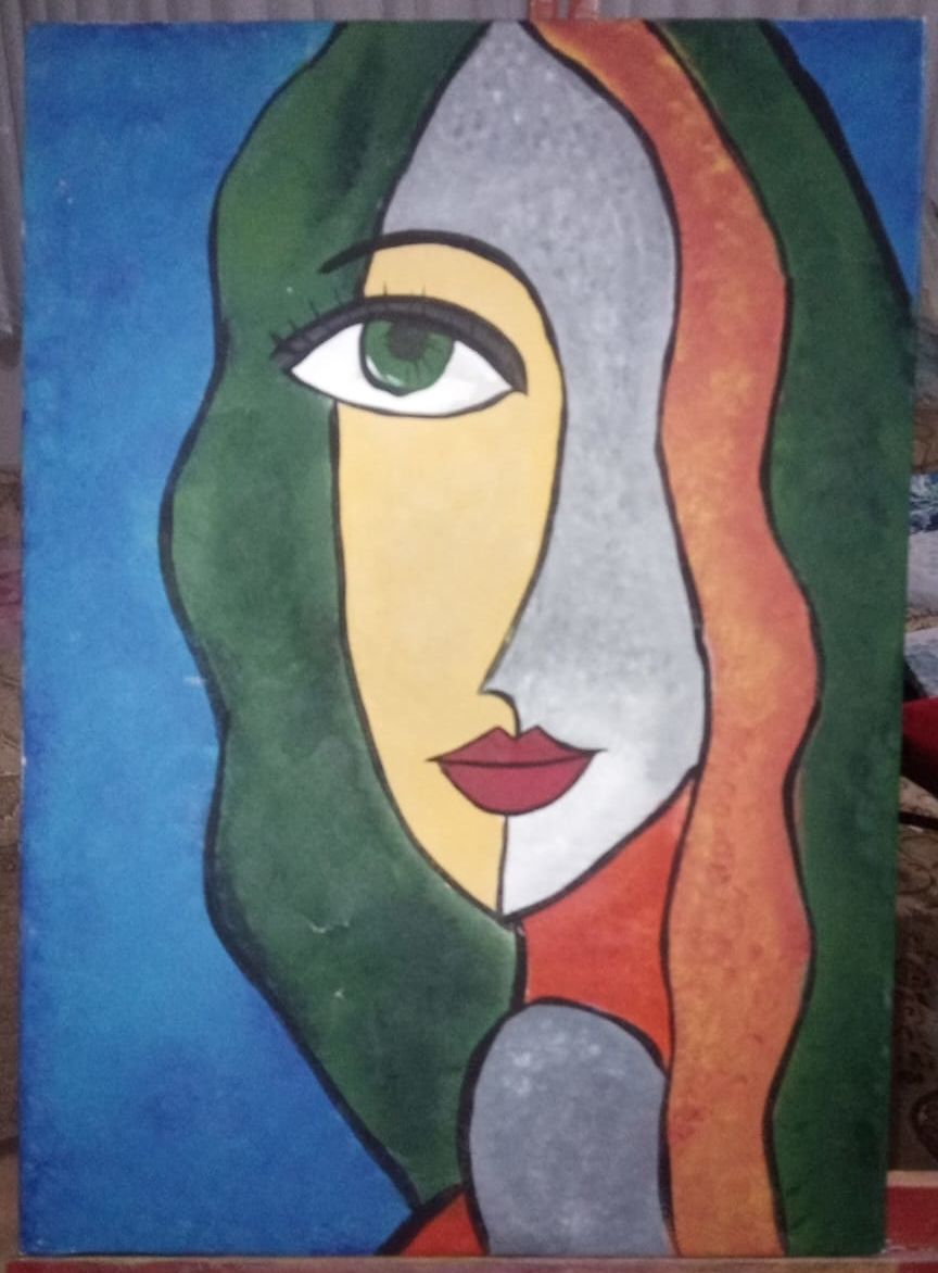 Surrealist Female Face Acrylic Canvas Table
