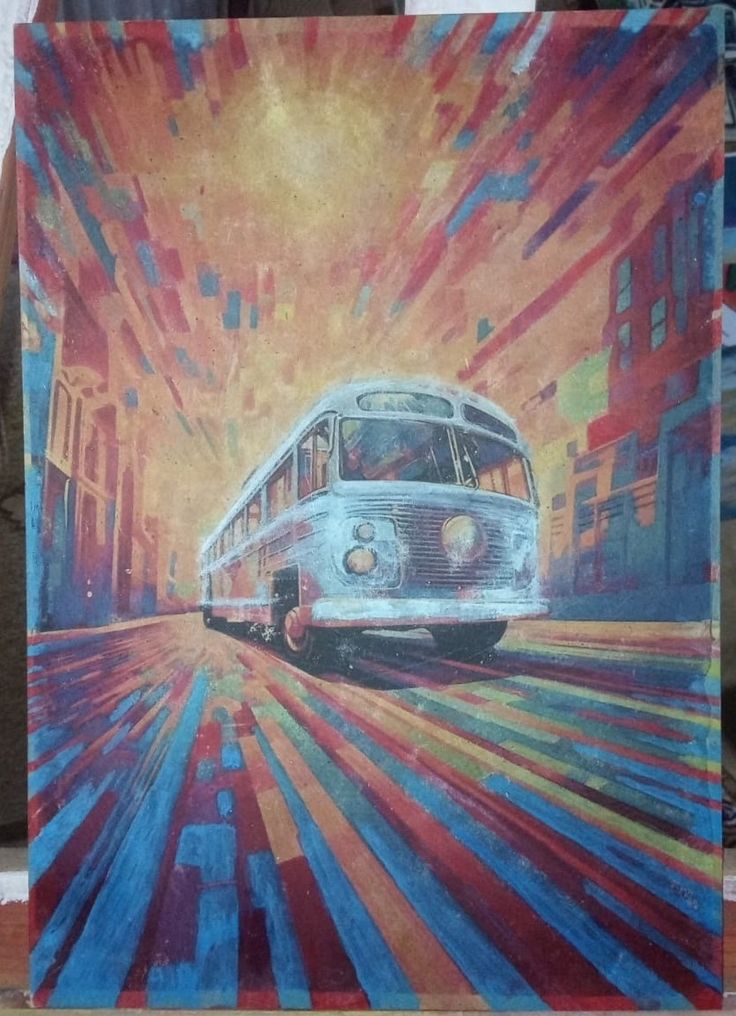 Fantastic Bus Acyrylic Painting Table (on Wood)