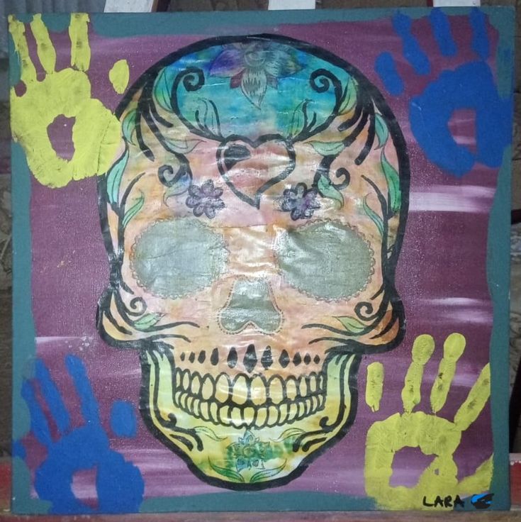 Strange Horror, Acyrylic and Paper Mixed Painting Table (on Wood)