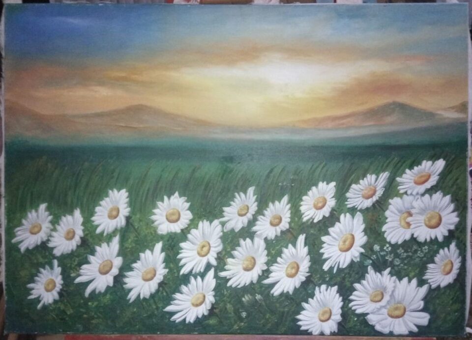 Daisy Land Nature Acyrylic Painting Table